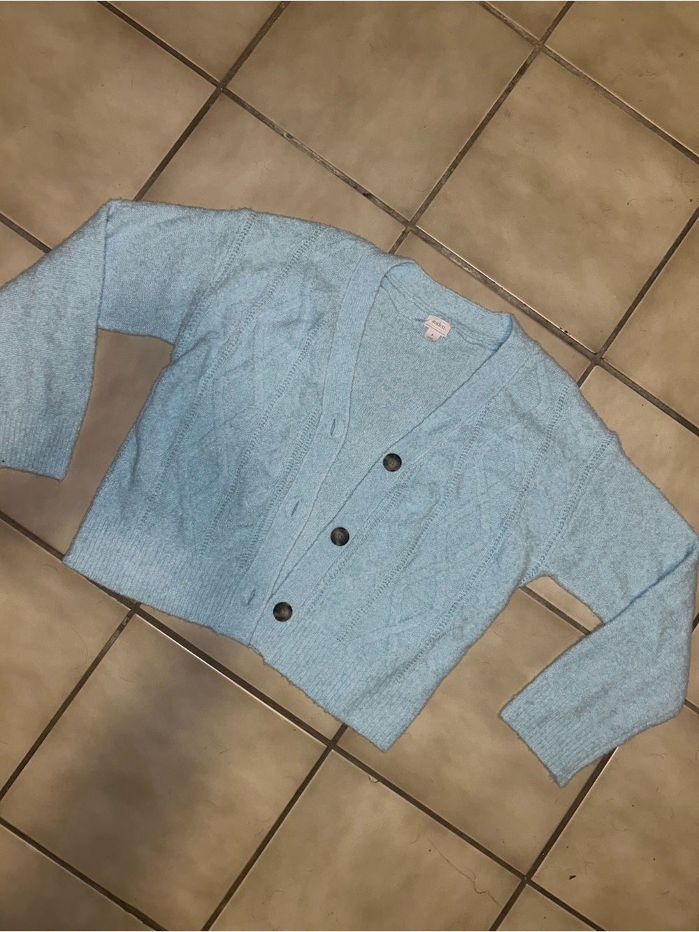 Auden Light Blue Cable Knit Button Front Cardigan